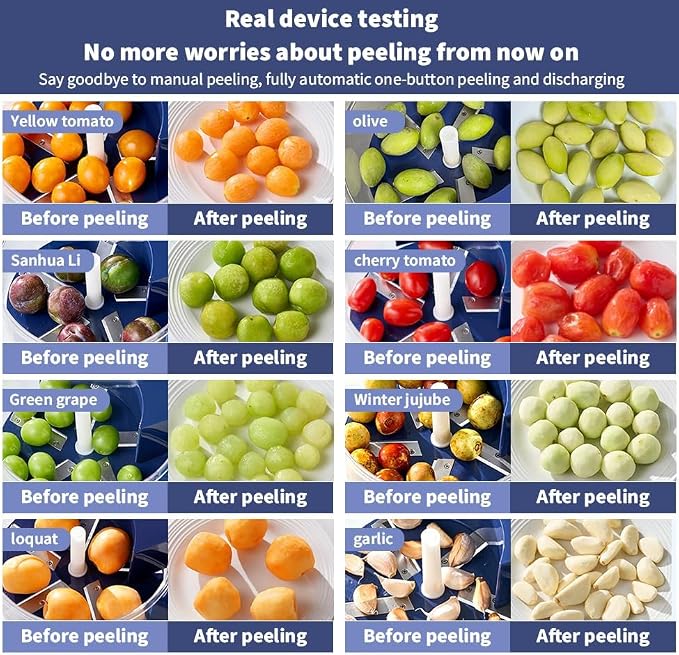 Automatic Grape Peeler Machine, Automatic Electric Fruit Peeler Machine Rechargeable with Stainless Steel for Grape Garlic Tomato Home Use