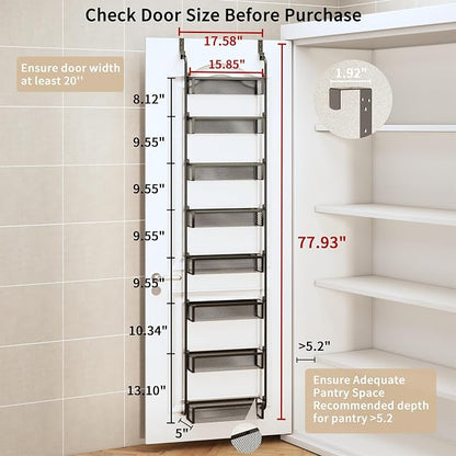 Over the Door Pantry Organizer, 8-Tier Pantry Door Organization and Storage, Over the Door Spice Rack, Home & Kitchen Storage Shelves for Cabinet, Black