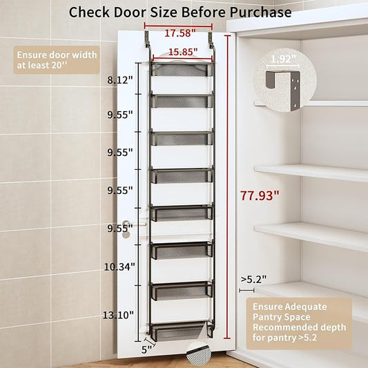 Over the Door Pantry Organizer, 8-Tier Pantry Door Organization and Storage, Over the Door Spice Rack, Home & Kitchen Storage Shelves for Cabinet, Black