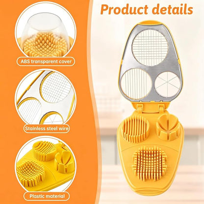 Egg Slicer for Hard Boiled Eggs 3 In 1, 3 Slicing Modes Eggs Dicer, Stainless Steel Egg Cutter, Kitchen Chopper Tool for Egg, Butter, Strawberry, Tomato, Mushroom, and Grape, Dishwasher Safe (yellow)