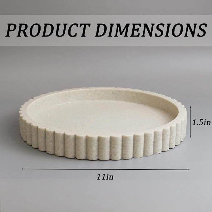 LIN CHUAN Decorative Coffee Table Tray, 11" Round Resin Coffee Table Centerpiece Tray for Home Decor, Modern Organizer for Living Room, Console or Dresser, Beige