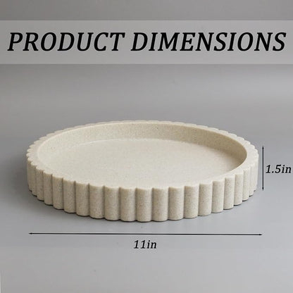 LIN CHUAN Decorative Coffee Table Tray, 11" Round Resin Coffee Table Centerpiece Tray for Home Decor, Modern Organizer for Living Room, Console or Dresser, Beige