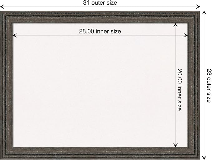 Amanti Art White Cork Board for Wall, 23x31 Vision Board with Brown Wood Frame, Medium Corkboard Office Decor for Home Organization, Rustic Farmhouse Corkboard Pinboard to display items for home