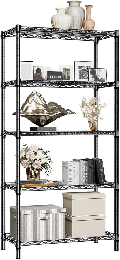 M MZG 1250 lbs 5 Tier Shelf Metal Storage Shelves Shelving Wire Rack Heavy Duty Closet Organizers for Garage Kitchen Bathroom Laundry Black 15.7" D x 33.5" W x 68.5" H