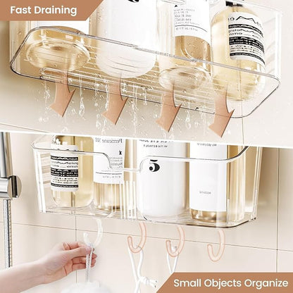 LUXEAR Suction Cup Shower Caddy Clear - Shower Caddy+Soap Dish+Suction Hooks - 1 Second Installation NO-Drilling Removable Powerful Waterproof Shower Organizer for inside Shower Bathroom