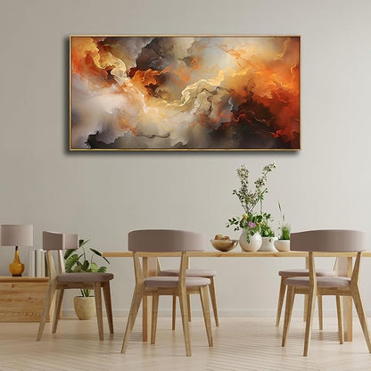 VHMING Abstract Wall Art Framed Ready to Hang Home Decor Orange White Artwork Wall Art Prints Canvas Painting Large Size for Living Room Bedroom Office Decoration 24"x48"