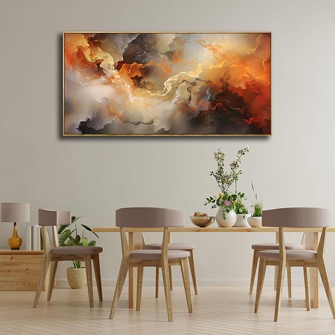 VHMING Abstract Wall Art Framed Ready to Hang Home Decor Orange White Artwork Wall Art Prints Canvas Painting Large Size for Living Room Bedroom Office Decoration 30"x60"