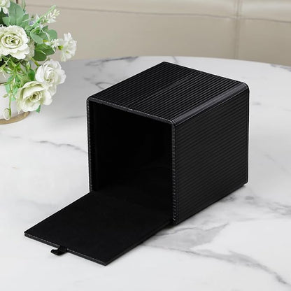 Tissue Box Cover Square with Magnetic Closure, PU Leather Tissue Box Holder for Bathroom NightStands Livingroom, Decorative Modern Square Tissue Holder (Black)