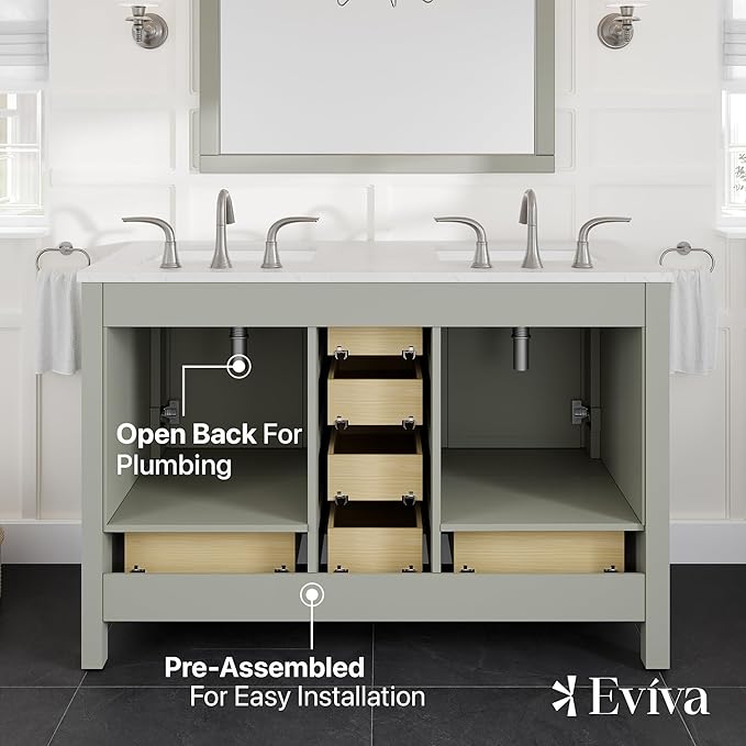 Eviva Aberdeen 48 Inch Bath Vanity with Sink- Gray Bathroom Vanity with Carrara Quartz Top