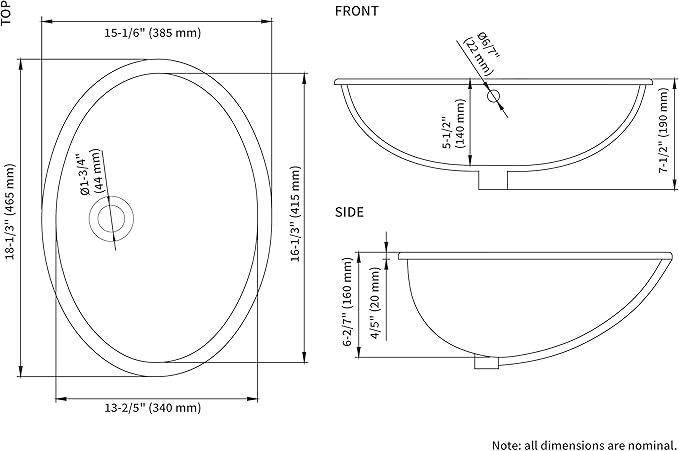 18 Inch Vessel Sink Oval Undermount Bathroom Sink Ceramic Vanity Sink with Overflow, White UB-11