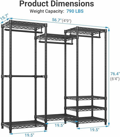 VIPEK V5C Medium Covered Clothes Rack Heavy Duty Portable Closet Wardrobe, Freestanding Black Clothing Rack with Grey Upgarded Polyester Cover, Adjustable Custom Closet Rack, 56.7" Lx15.7 Wx76.4 H