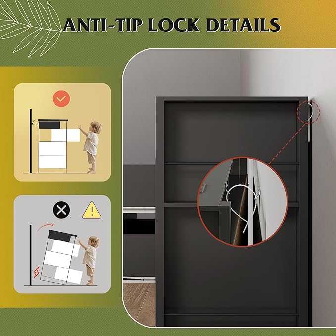 WLIVE 6 Drawer Led Dresser for Bedroom, 51" Black Wood Dresser Storage Organizer with Charging Station for 55" TV, Dressers with Open Shelves, Hanging Rack, Chest of Drawers for Closet, Living Room