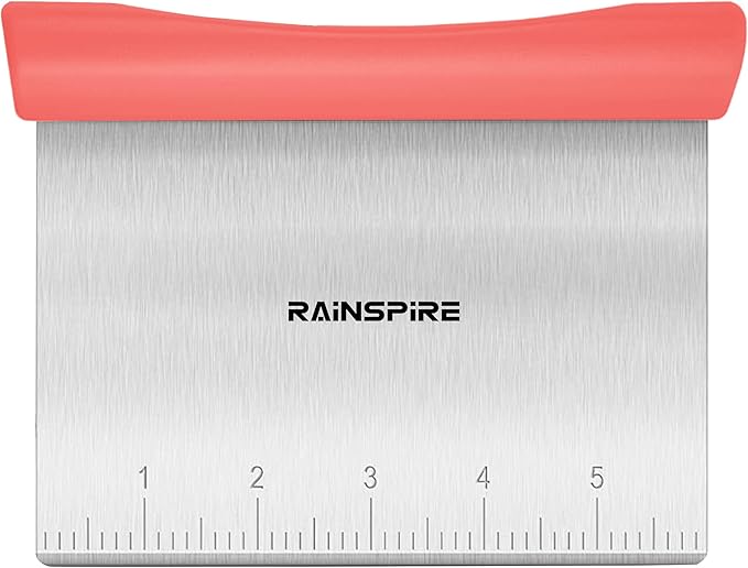 Upgraded 304 Stainless Steel Multi-Purpose Bench Scraper with Measurement Marks, Dishwasher Safe, Dough Cutter for Pizza, Bread and Cookie Dough Vegetable Chopper, Baking Supplies (Coral)
