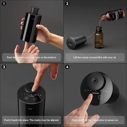 Airversa Waterless Essential Oil Diffuser Starter Kit with 4 x 10mL Hotel Scent Fragrance Oil, Battery Operated Mini Scent Air Machine Portable Diffuser for Home Car Office, AN6Kit-04 Black