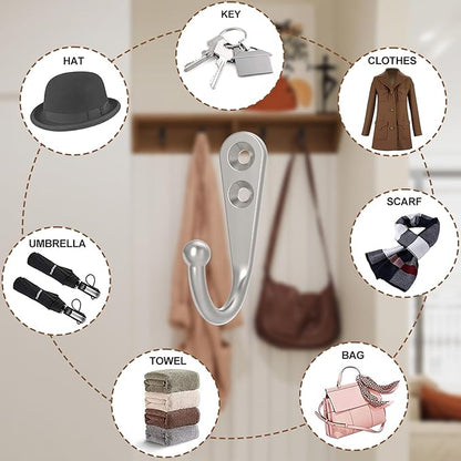 POZEAN 40 Pack Wall Hooks - Silver Coat and Towel Hooks with 80 Screws, for Hanging Coats, Scarves, Bags, Towels, Keys, Caps, Cups, Hats and More