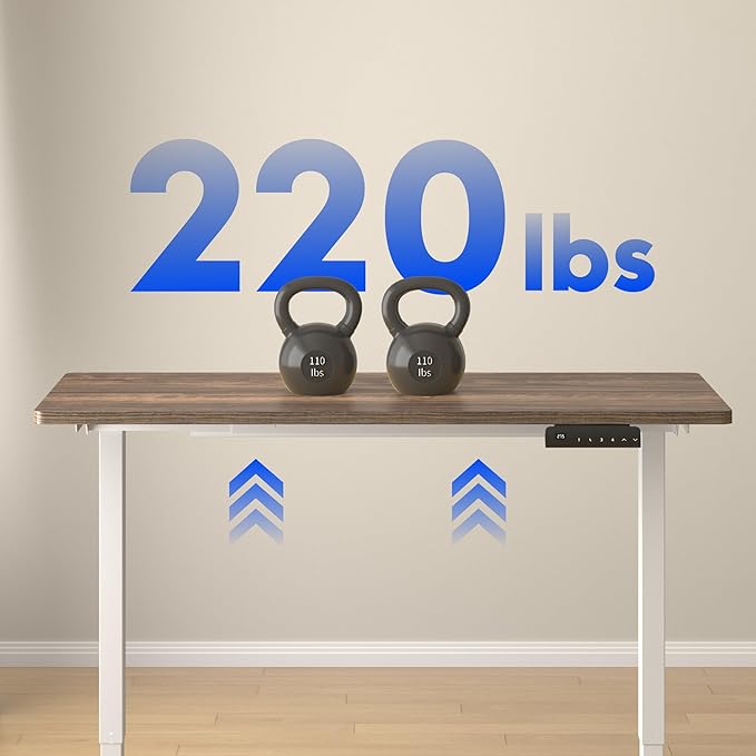 FLEXISPOT E3 Dual Motor Electric Standing Desk 55 x 28 Sit Stand Up Desk, Holds 220 lbs, Adjustable Height w/Memory Presets, One-Piece Brown Wood Grain Desktop & White Frame, Ships in 2 Boxes
