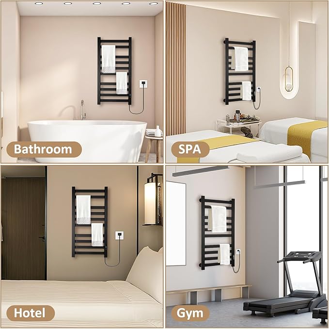 Heated Towel Rack for Bathroom Towel Warmer Racks Wall Mounted with Timer & Temperature Multi-Level Adjustments with 10 Bars for Bathroom Shower Hot Tub Spa(Black)