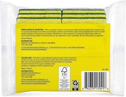 Amazon Basics Heavy Duty Dual-Sided Scrub Sponges, Reusable, 4.4 x 2.7 x 0.8 in, Yellow/Green, (Pack of 12)