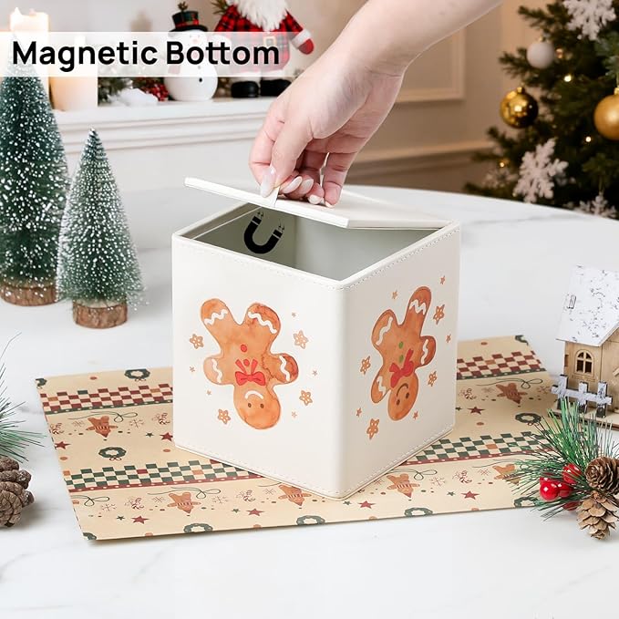 JLAMBOM PU Leather Tissue Box Cover Square Tissue Box Holder with Magnetic Closure, Decorative Tissue Holder for Bathroom Bedroom Office (Gingerbread Man)