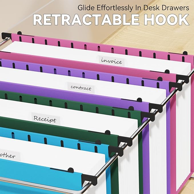 NORDUN Plastic Legal Size Hanging File Folders,3" Expansion Extra Capacity Hanging Folder,Heavy Duty Reinforced Hang Folders Legal,Adjustable Tabs,Filing Cabinet Folder for Bulky Files,12 Pack,Colored