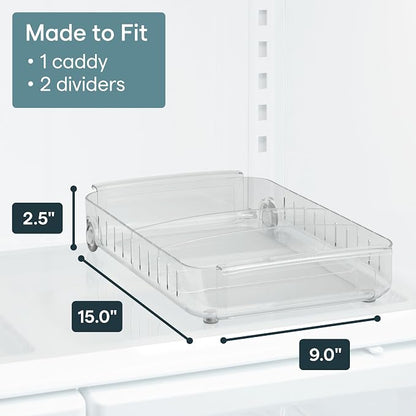 YouCopia RollOut Fridge Caddy BPA-Free Clear Rolling Refrigerator Organizer Bin with Adjustable Dividers and Handles, 9" Wide