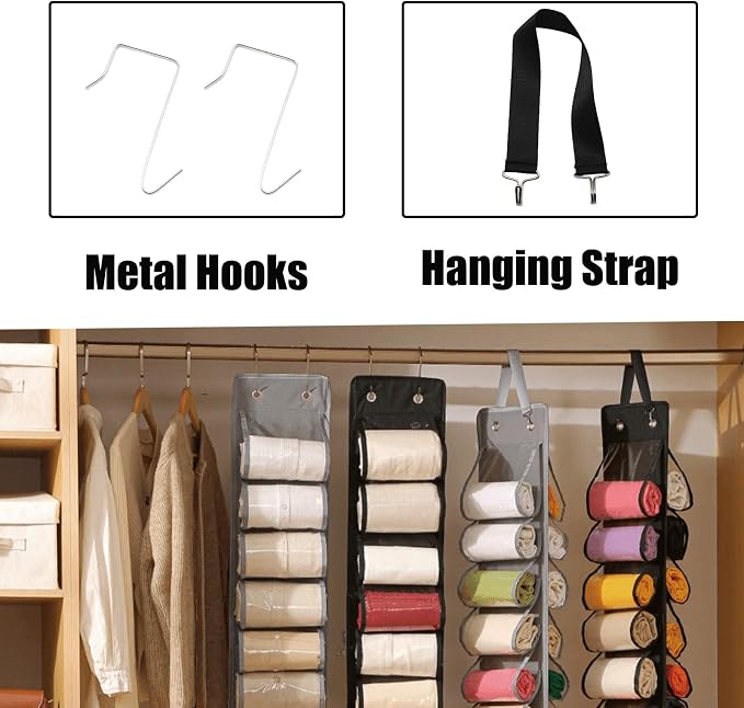 Hanging Legging Storage Organizer with 16 Pockets Black Foldable Compartment Storage Hanger for Shirts Jeans Towels Underwear