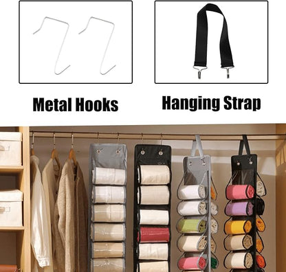 Hanging Legging Storage Organizer with 16 Pockets Black Foldable Compartment Storage Hanger for Shirts Jeans Towels Underwear