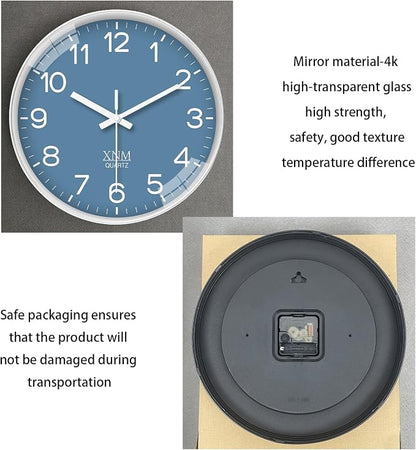XNM 14 Inch Blue Minimalist Wall Clocks Battery Operated Analog Clock Decorative for Office Bedroom Modern Silent Wall Clock Non Ticking