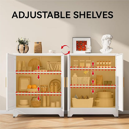 COFaR White 39" H Double Door Metal Storage Cabinet, Heavy Duty Kitchen Organizer & Coffee Bar with Adjustable Shelves, 150 lbs Top Capacity, 3-Tier Filing Cabinet for Pantry, Home Office, Dorm