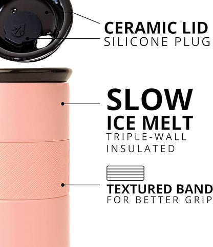 Elemental Artisan Insulated Tumbler, Triple Wall Coffee Travel Mug, Reusable Stainless Steel Coffee Tumbler with Ceramic Lid, Thermal Coffee Cups for Hot (6 Hrs) & Cold (18 Hrs), 16oz - Rose Pink