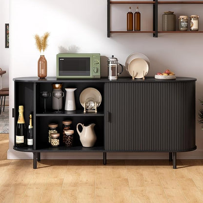 ONBRILL 63" Sideboard Buffet Cabinet with Storage, Storage Cabinet with Sliding Door & Adjustable Shelf, Modern Accent Coffee Bar Console Table for Kitchen, Entryway, Black