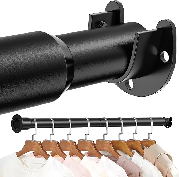 Mavivegue Closet Rod, 17 to 28 Inch Adjustable Closet Rods for Hanging Clothes, Heavy Duty Tension Rod, Black Curtain Rod, for Closet, Wardrobes, Bathroom, Laundry
