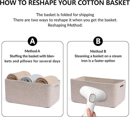MiniArk Large Storage Baskets for Organizing, Closet Shelf Baskets for Clothes Blanket Towels, Baby Nursery, Toy Bins Box, Woven Rope Baskets, 17 x 13 x 7.5”, 4 Packs Mixed Brown