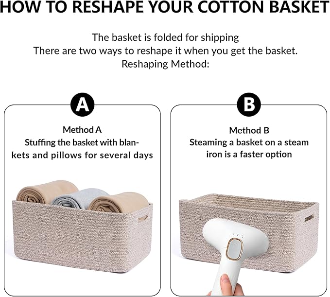 MiniArk Large Storage Baskets for Shelves, Closet Organizers Bins for Clothes Blanket Towels, Baby Nursery, Toy Baskets Box, Woven Rope Baskets, 17 x 13 x 7.5”, 2 Packs Mixed Brown