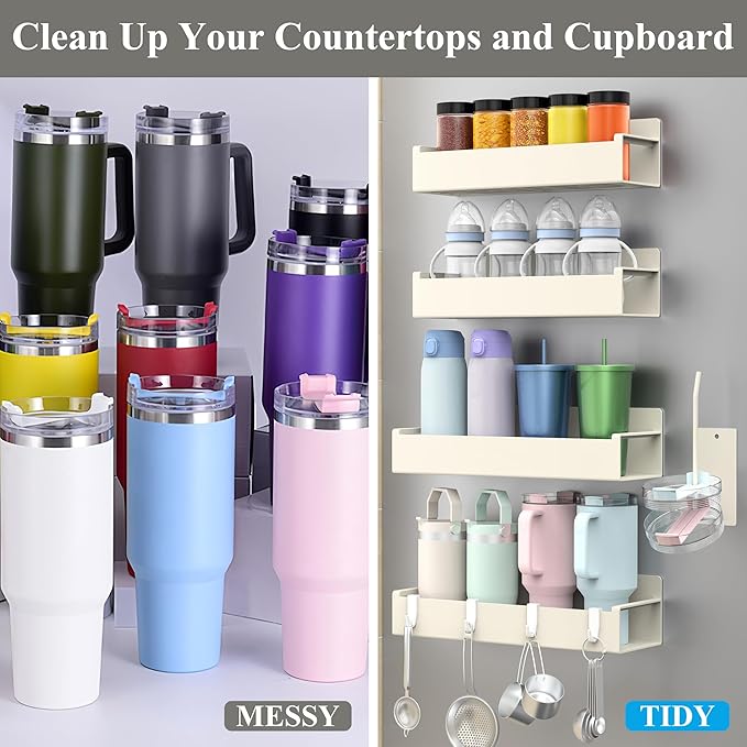 HuggieGems Magnetic Water Bottle Holder for Refrigerator, Cup Holder Organizer for Stanley and Tumbler for Kitchen, 4 Pack, Cream White
