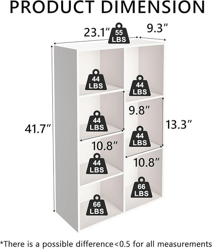 Cube Bookshelf, White Wooden Cube Storage Organizer, Freestanding Book Shelf, Cubby Shelf, Perfect Shelves for Bedroom, Kids Room, Closet, Classroom & Office (7-Cube)