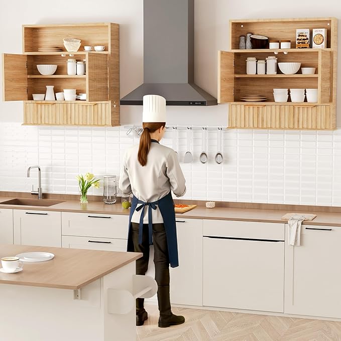Bathroom Wall Cabinet, Wall Mounted Medicine Cabinet with Drawers, Modern Farmhouse Storage Cabinet with with Adjustable Wood Shelf & Doors for Bathroom, Kitchen, Laundry Room (Natural Oak)