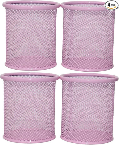 Pen Holder Mesh Pencil Holder Metal Pen Holder Cup Pencil Cup Holder for Desk Office Pen Organizer PINK, 4 Pack