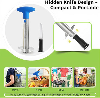 YYP Pineapple Corer and Slicer with Measurement Marks – Stainless Steel Pineapple Cutter for Perfect Pineapple Rings & Effortless Cutting (Blue)