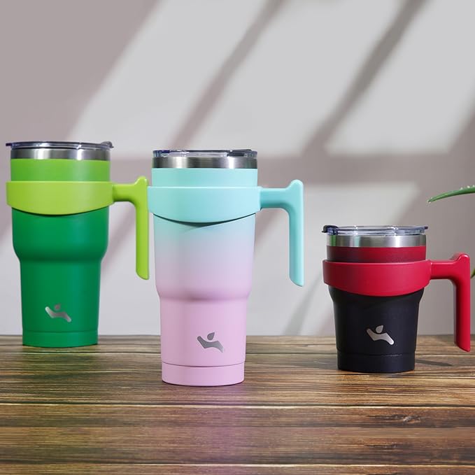 20 oz Tumbler with Handle and 2 Straw 2 Lid, Insulated Water Bottle Stainless Steel Vacuum Cup Reusable Travel Mug,Coral