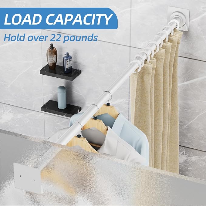 CorkLatta White Shower Curtain Rod,1 Inch Diameter Stainless Steel Adjustable Spring Tension Rods 32 to 68",with Holders,Anti-Slip,Curtain Rods No Drilling(1 Pack)