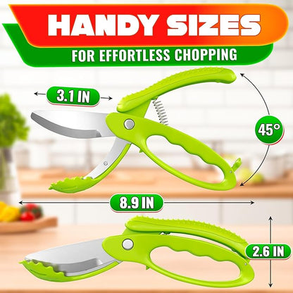 Salad Scissors for Chopped Salad - Effortless Double-Blade Chopping in Bowl, No Knife or Cutting Board Needed - 8.9" Stainless Steel Vegetable Scissors, Safety Lock, Lettuce Cutter Tool for Veggies