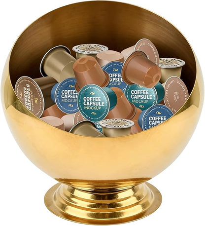 Coffee Pod Holder, Large Capacity Stainless Steel K Cups Holder Organizer Bowl Coffee Capsule Creamer Container Basket, Espresso Pods Storage for Bar Station, Counter (Gold)