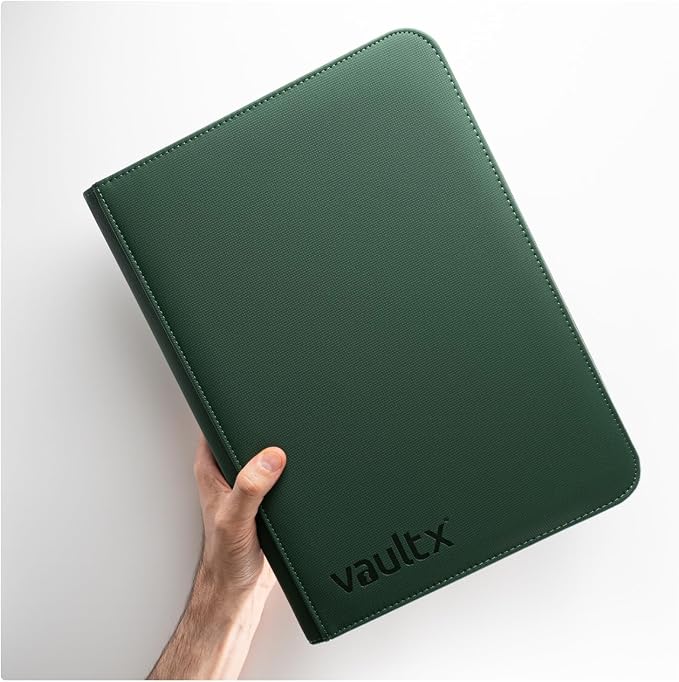 Vault X 9 Pocket Zip Binder, 360 Cards, Exo-Tec Material, 20 Side-Loading Pages (Green)