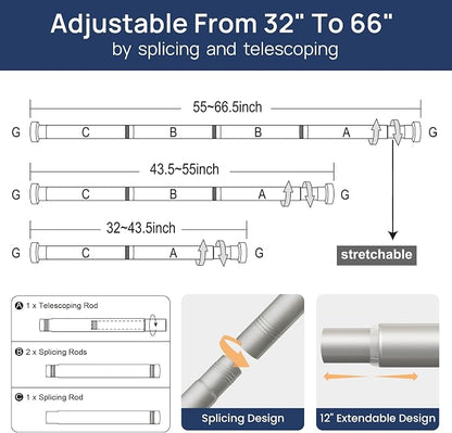 ENJOYBASICS 2 Pack Adjustable Spring Tension Curtain Rods 32 to 66 Inches, Stainless Steel Nickel Shower Rod No Drilling for Window, Bathroom, Closet, Room Divider, 7/8" Diameter