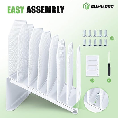 SUMMORO Inclined File Organizer for Desk, 7-Tier Vertical File Folder Holder Office Desk Organizer Metal Rack File Wire Mesh Desktop Document Sorter for Office School Classroom Home (White)
