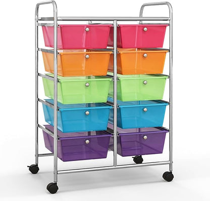 Giantex 10 Drawers Rolling Cart, Classroom Organizers, Storage Cart with Wheels, for Teacher Office Home School Supplies Tool Craft Art Paper