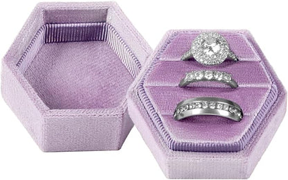 Velvet 3 Slots Jewelry Ring Box Engagement Wedding Box Keepsake Box Bridal Photo Ring Triple Slots Hexagon