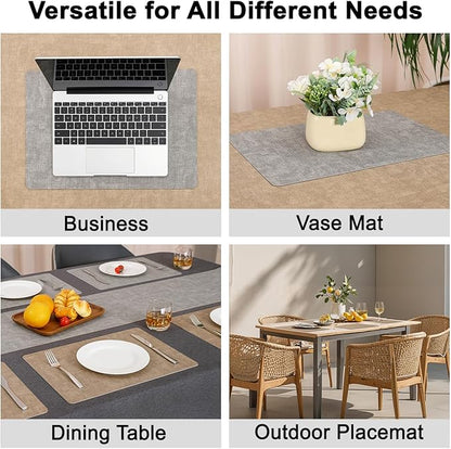 Myir JUN Reversible Vinyl Placemats Set of 4, Faux Leather Place Mats Dual Sided Waterproof Oilproof Wipeable, Heat-Resistant Table Mats for Kitchen Dining Indoor Outdoor (12" x 17", Light Gray Beige)
