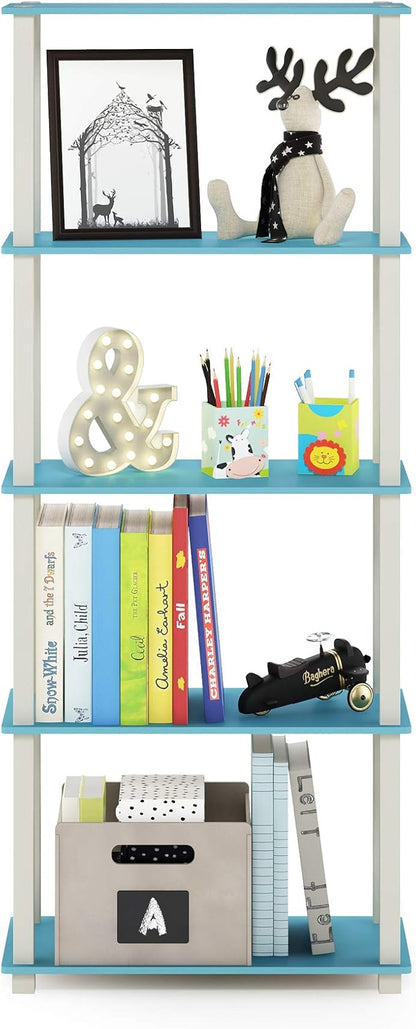Furinno TURN-S-TUBE Book Shelf, 5-Tier Toolless Storage Shelves with Square Tubes, Shelving Unit for Organization and Storage for Living Room, Home Office, Light Blue